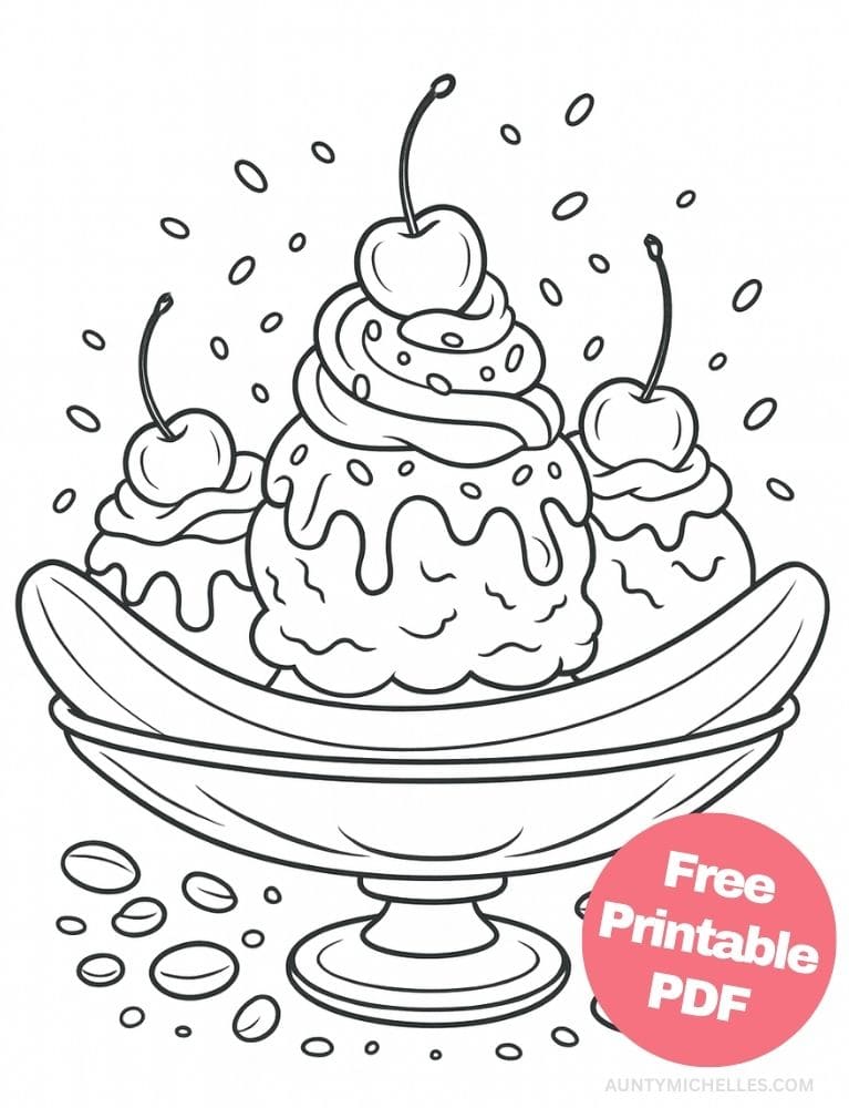 Free Printable Ice Cream Coloring Pages for Kids Summer Colouring Book Printout banana split