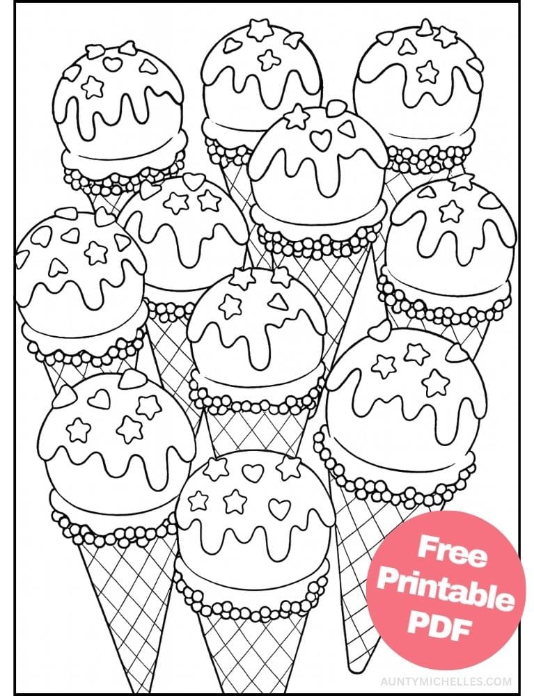 Free Printable Ice Cream Coloring Pages for Kids Summer Colouring Book Printout ice cream cones