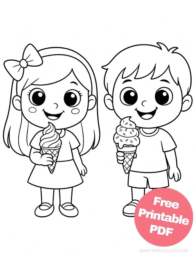 Free Printable Ice Cream Coloring Pages for Kids Summer Colouring Book Printout kids eating