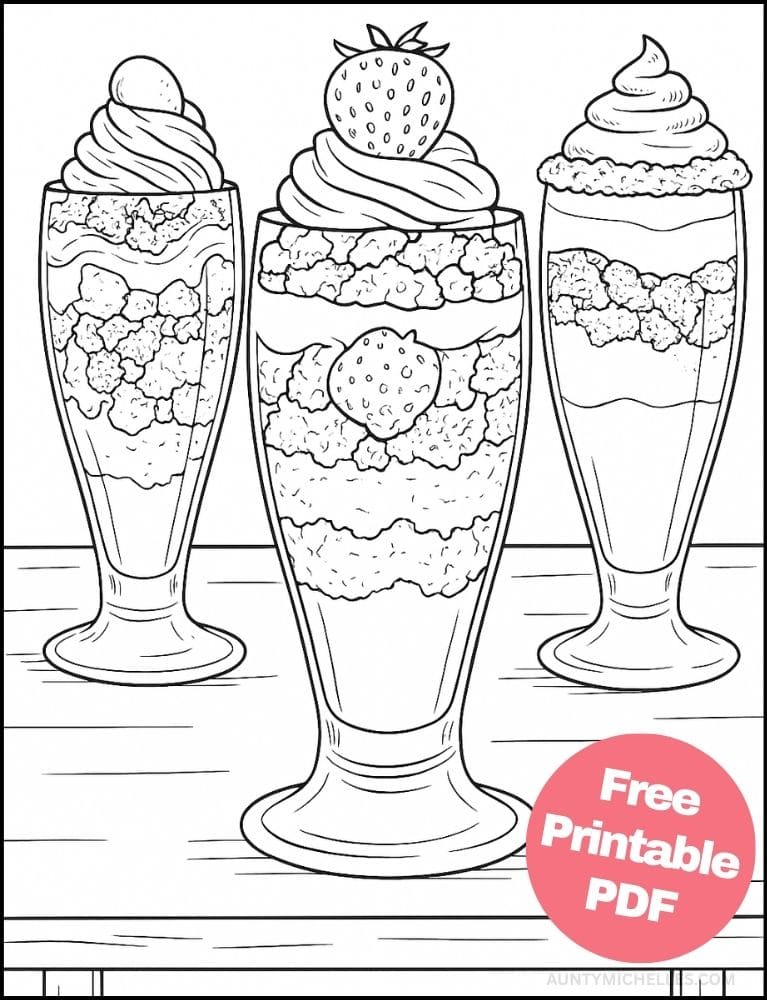 Free Printable Ice Cream Coloring Pages for Kids Summer Colouring Book Printout parfait sundae