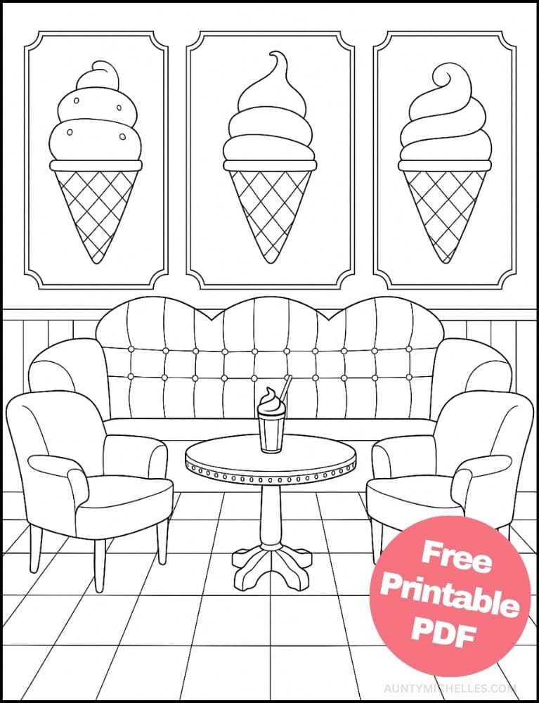 Free Printable Ice Cream Coloring Pages for Kids Summer Colouring Book Printout parlor shop
