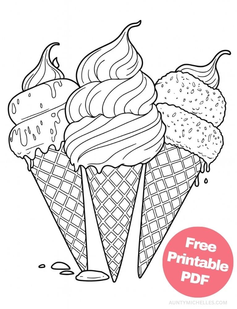 Free Printable Ice Cream Coloring Pages for Kids Summer Colouring Book Printout soft serve waffle cone