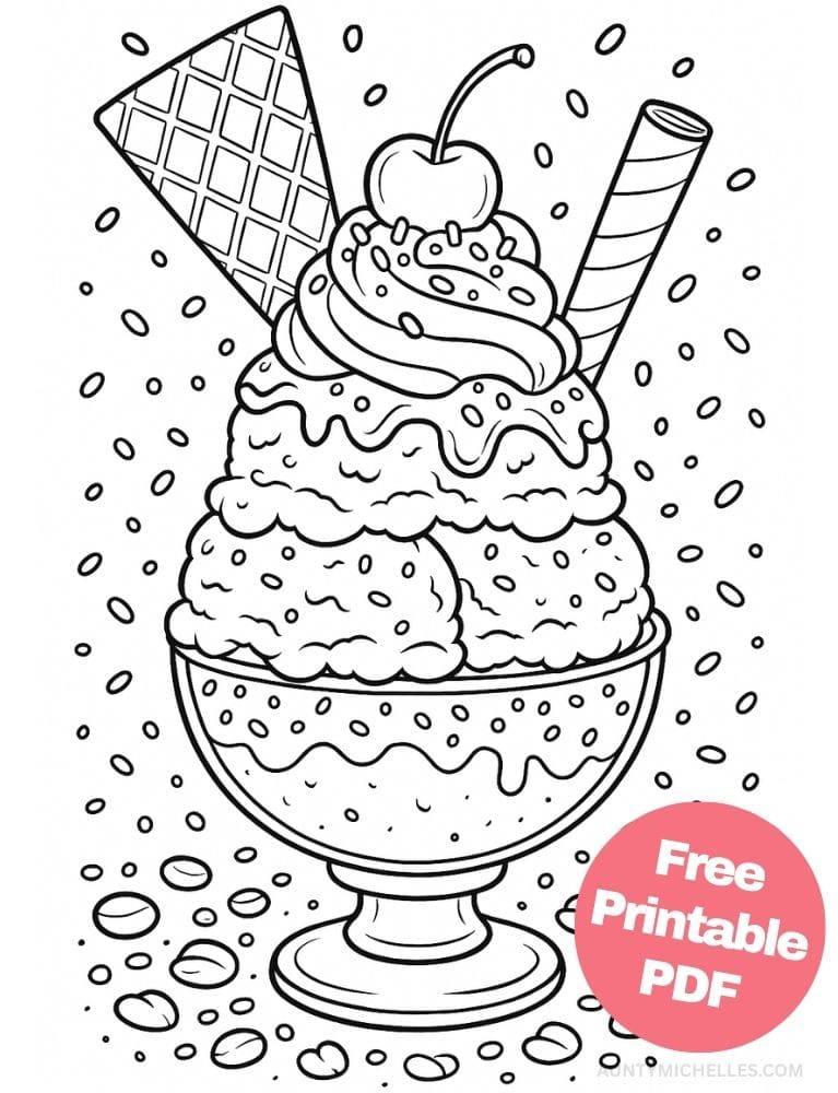 Free Printable Ice Cream Coloring Pages for Kids Summer Colouring Book Printout sundae