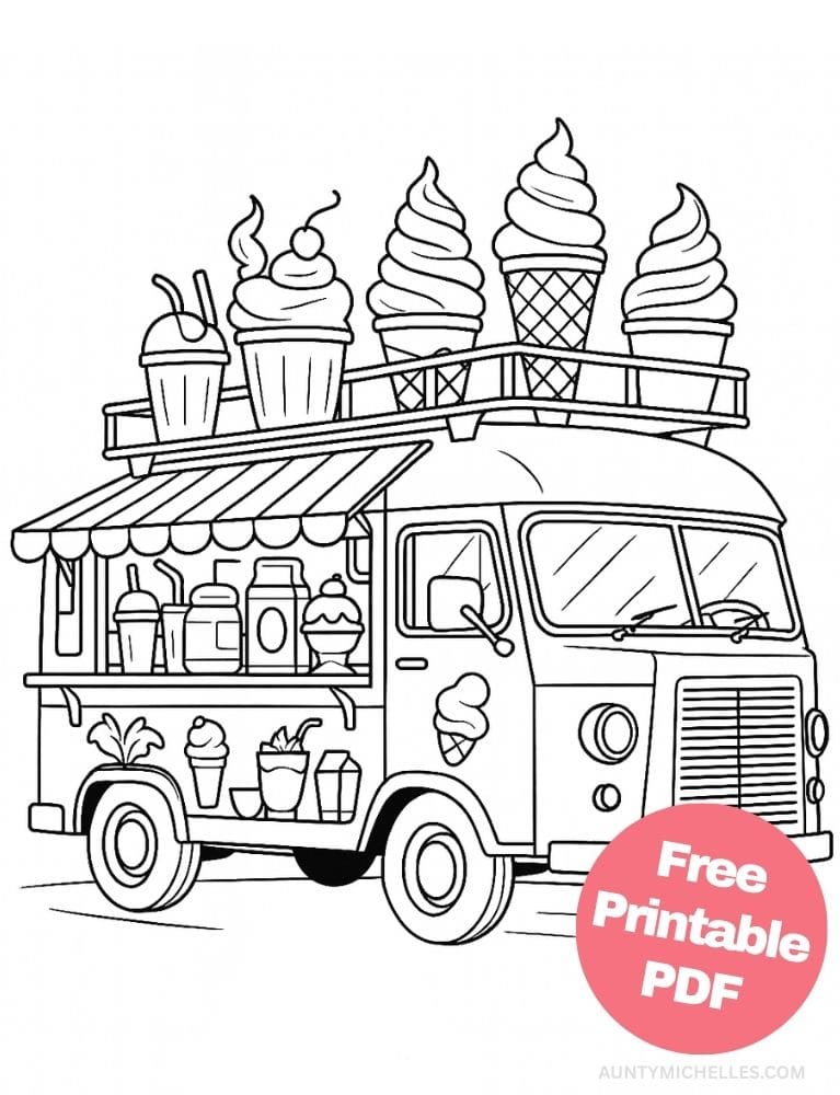 Free Printable Ice Cream Coloring Pages for Kids Summer Colouring Book Printout truck