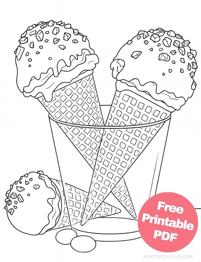 Free Printable Ice Cream Coloring Pages for Kids Summer Colouring Book Printout waffle cone