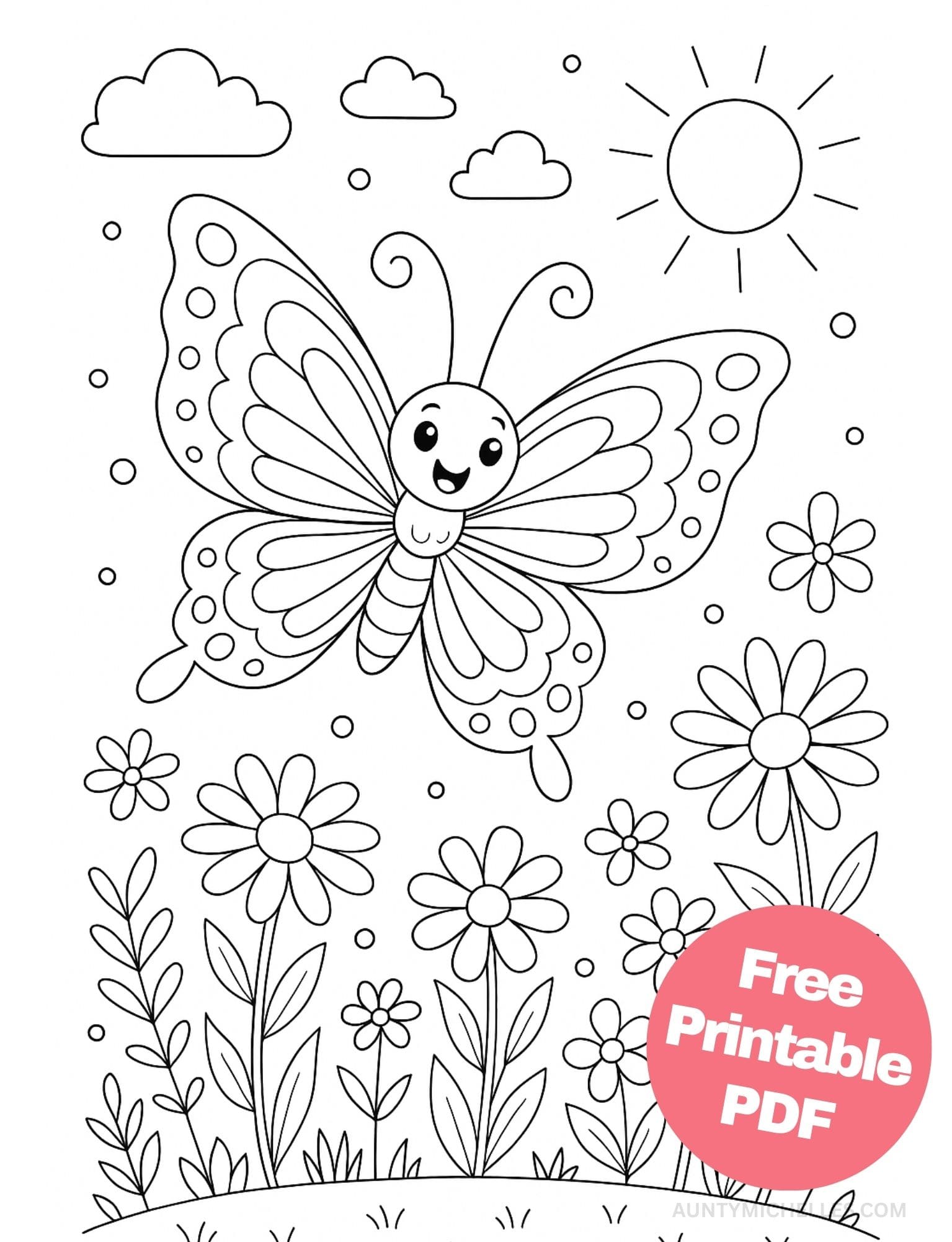 Free Printable Butterfly Coloring Pages for Kids Colouring Book Printout Butterflies Pretty Insect cute simple garden flower