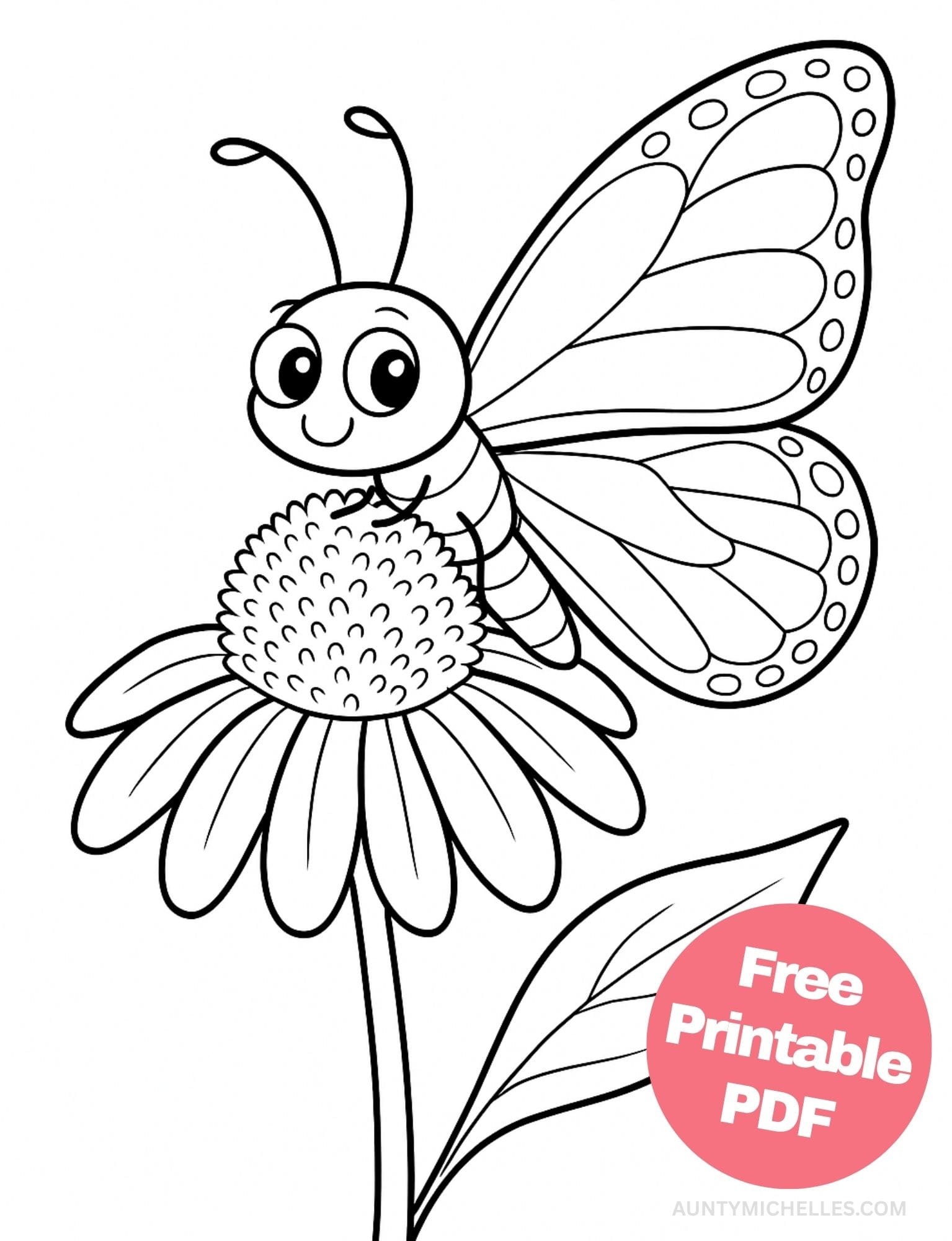 Free Printable Butterfly Coloring Pages for Kids Colouring Book Printout Butterflies Pretty Insect easy cute simple flower