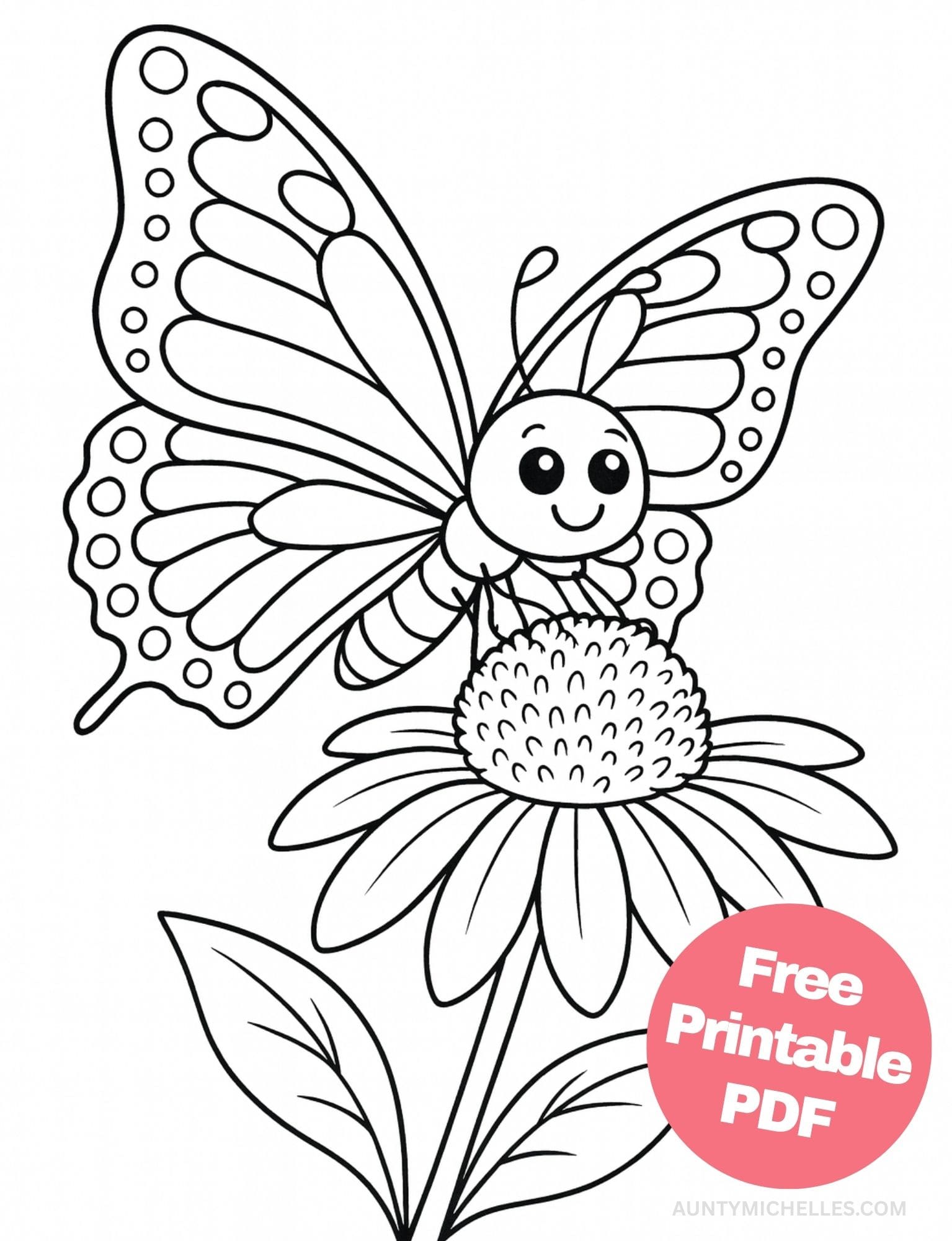 Free Printable Butterfly Coloring Pages for Kids Colouring Book Printout Butterflies Pretty Insect easy simple cute