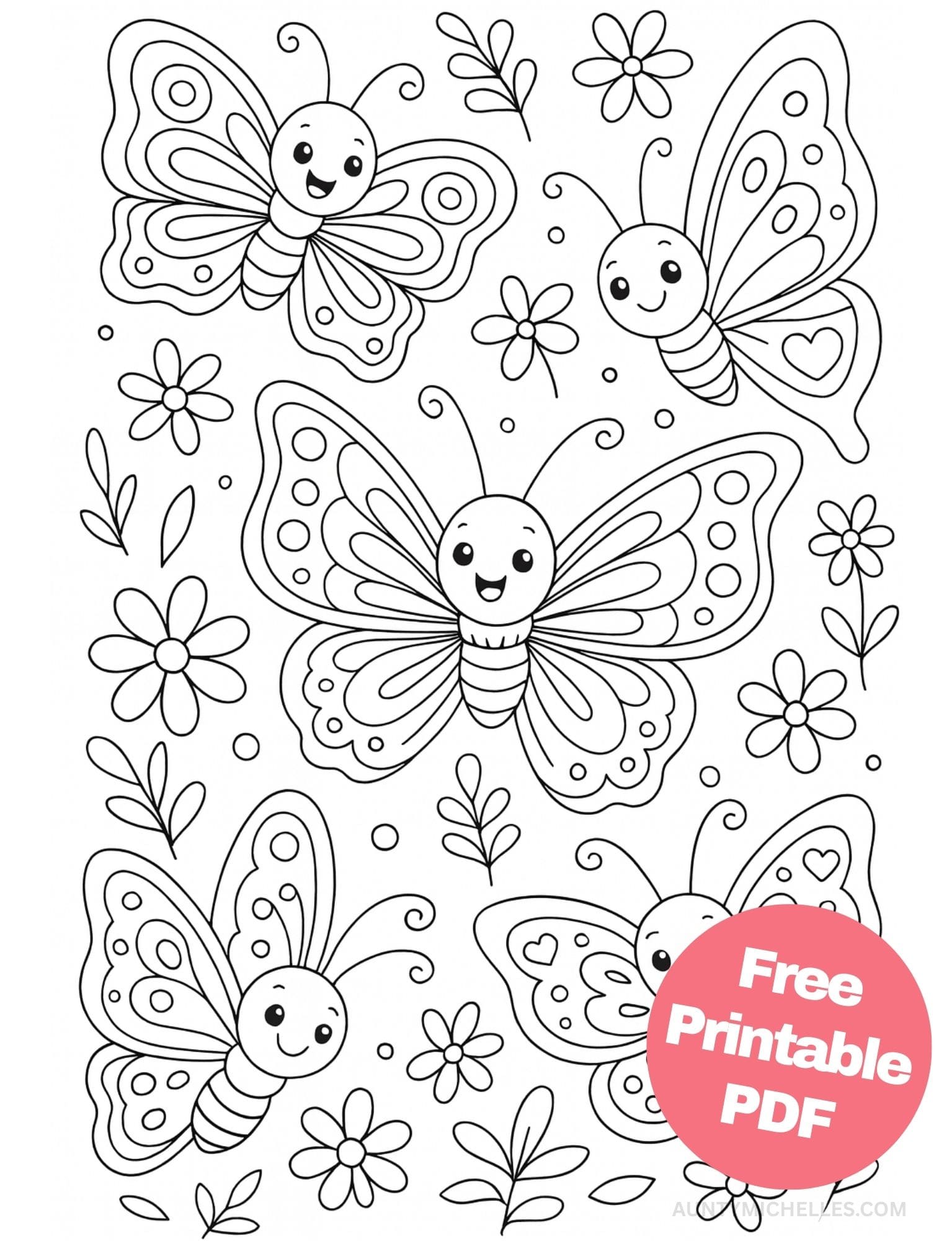 Free Printable Butterfly Coloring Pages for Kids Colouring Book Printout Butterflies Pretty Insect flower wings leaves easy