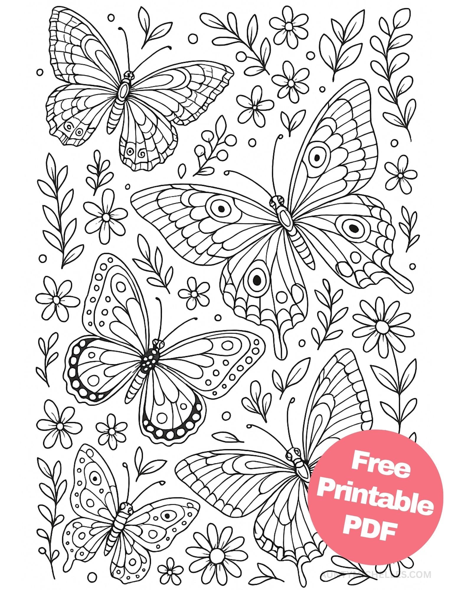 Free Printable Butterfly Coloring Pages for Kids Colouring Book Printout Butterflies Pretty Insect intricate design flower