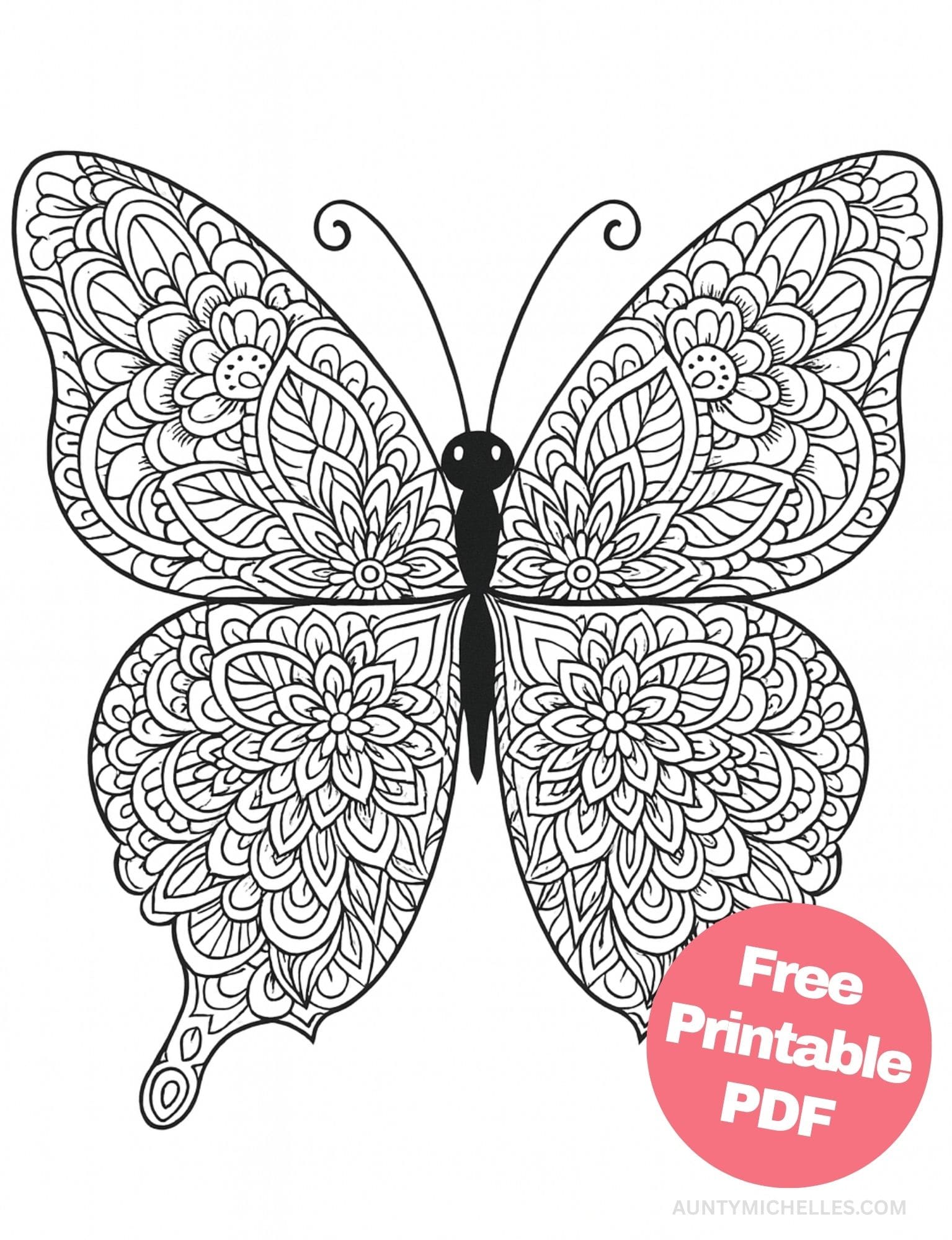 Free Printable Butterfly Coloring Pages for Kids Colouring Book Printout Butterflies Pretty Insect mandala wings mindful meditation