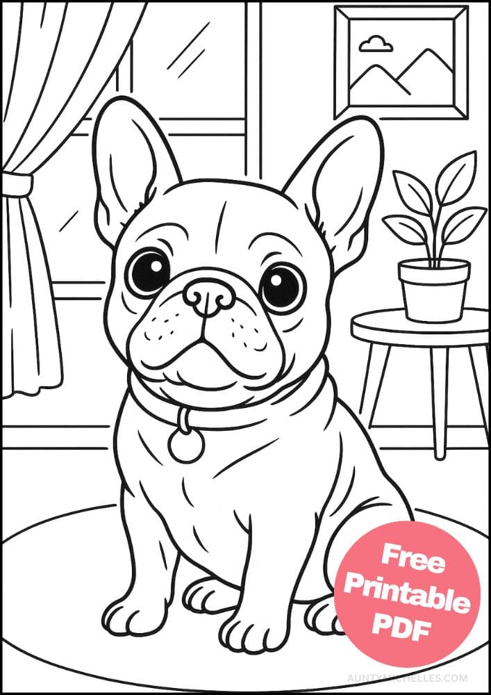 Free Printable Dog Coloring Pages for Kids Cute Colouring Book Puppy Printout frenchie french bulldog