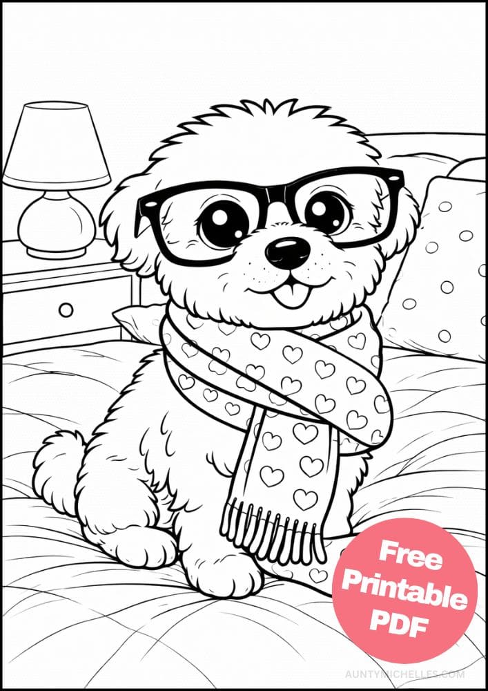 Free Printable Dog Coloring Pages for Kids Cute Colouring Book Puppy Printout funny scarf glasses maltese bichon