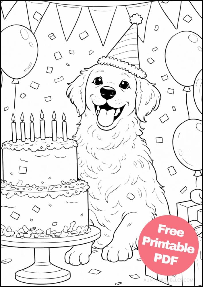 Free Printable Dog Coloring Pages for Kids Cute Colouring Book Puppy Printout golden retriever birthday