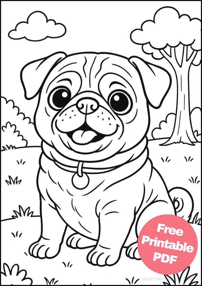 Free Printable Dog Coloring Pages for Kids Cute Colouring Book Puppy Printout pug
