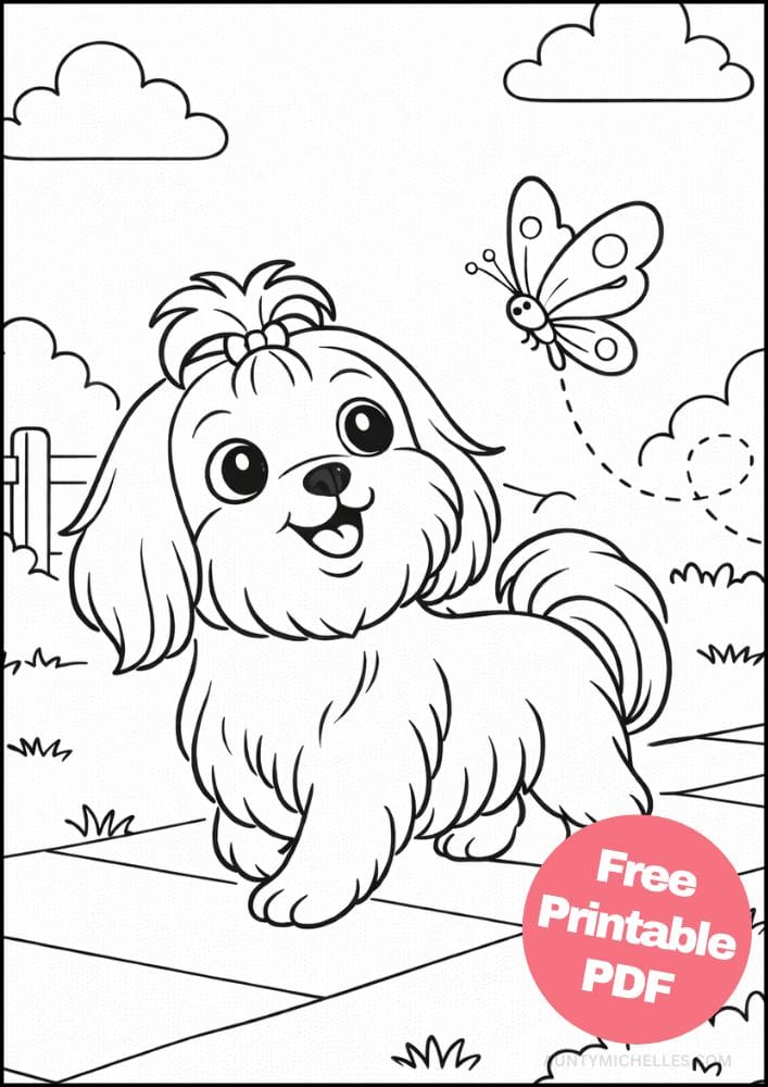 Free Printable Dog Coloring Pages for Kids Cute Colouring Book Puppy Printout shih tzu