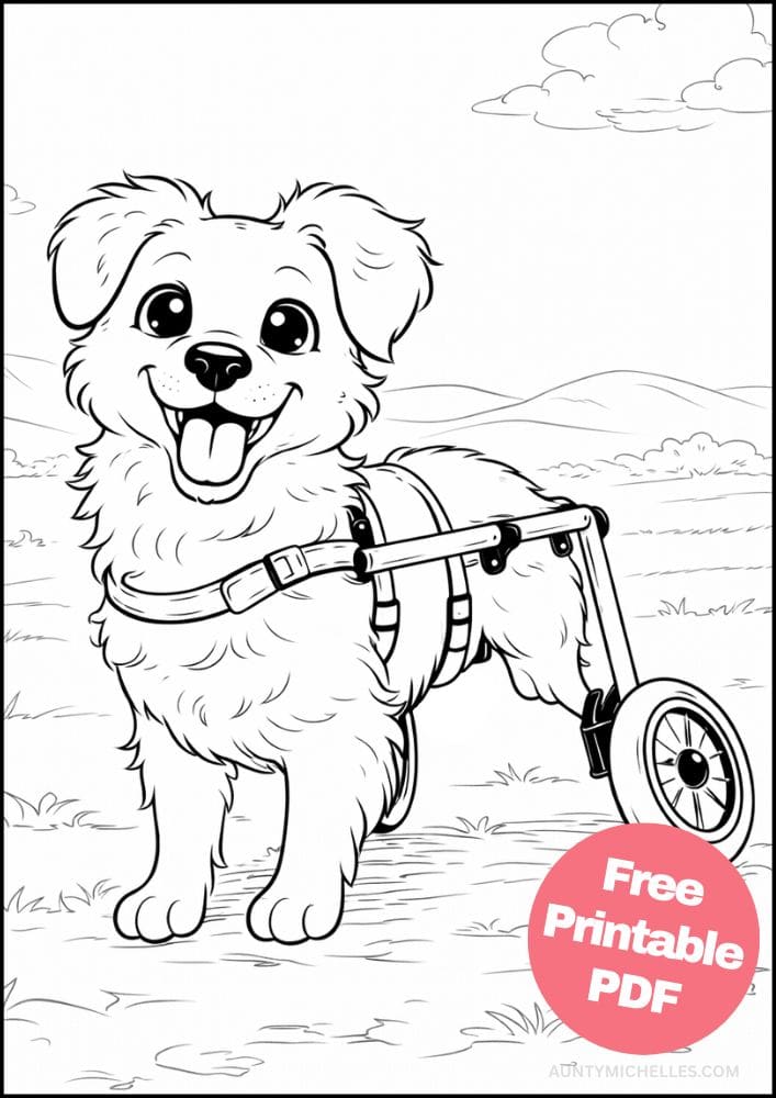 Free Printable Dog Coloring Pages for Kids Cute Colouring Book Puppy Printout wheelchair