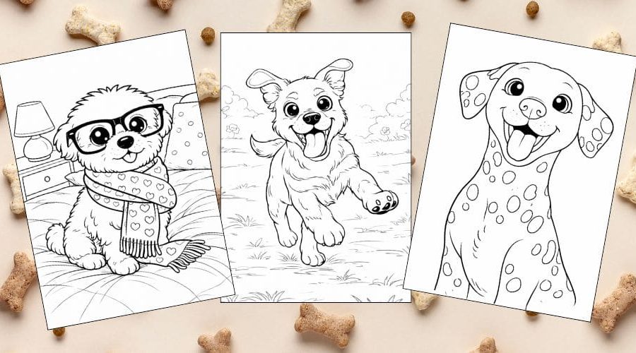 Free Printable Dog Coloring Pages for Kids Cute Colouring Book Puppy Pet Printout