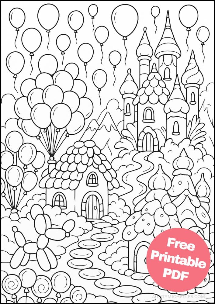 Free Printable Fantasy Coloring Pages for Kids Fairytale Colouring Book Magical Realm Printout balloon land