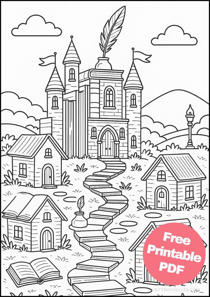 Free Printable Fantasy Coloring Pages for Kids Fairytale Colouring Book Magical Realm Printout book reading library