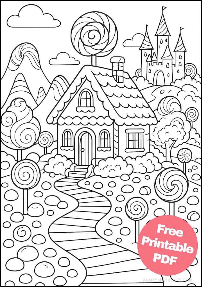 Free Printable Fantasy Coloring Pages for Kids Fairytale Colouring Book Magical Realm Printout candy lollipop