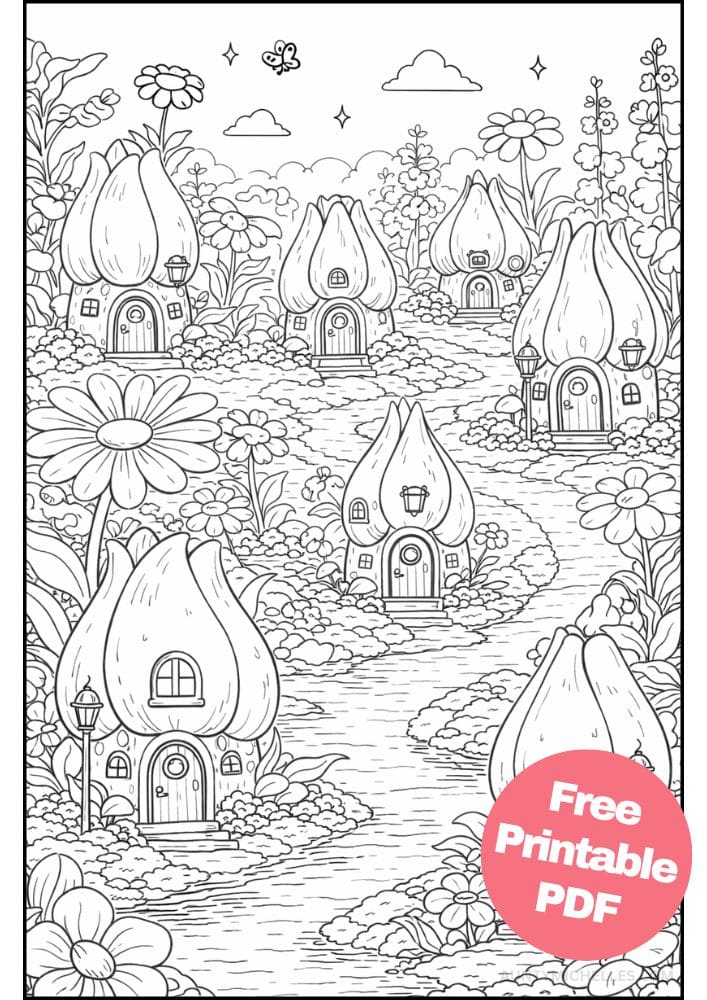 Free Printable Fantasy Coloring Pages for Kids Fairytale Colouring Book Magical Realm Printout fairy gnome flowers botanical