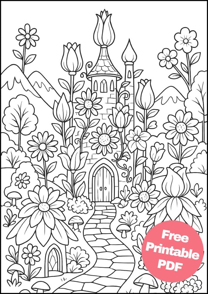 Free Printable Fantasy Coloring Pages for Kids Fairytale Colouring Book Magical Realm Printout flower fairy gnome