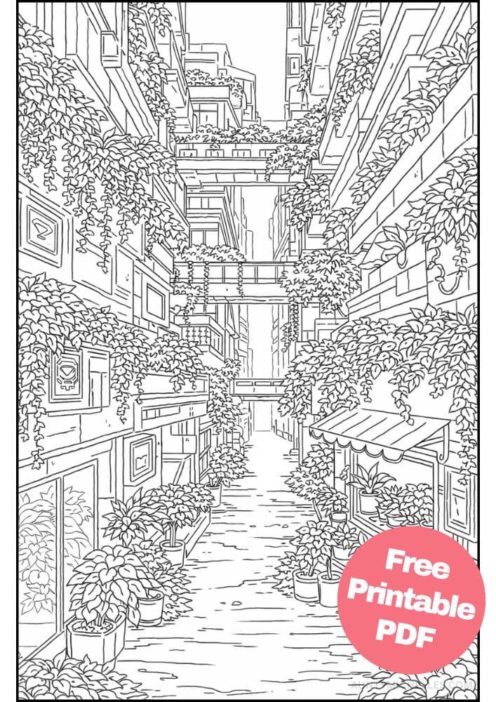 Free Printable Fantasy Coloring Pages for Kids Fairytale Colouring Book Magical Realm Printout future alleyway plants