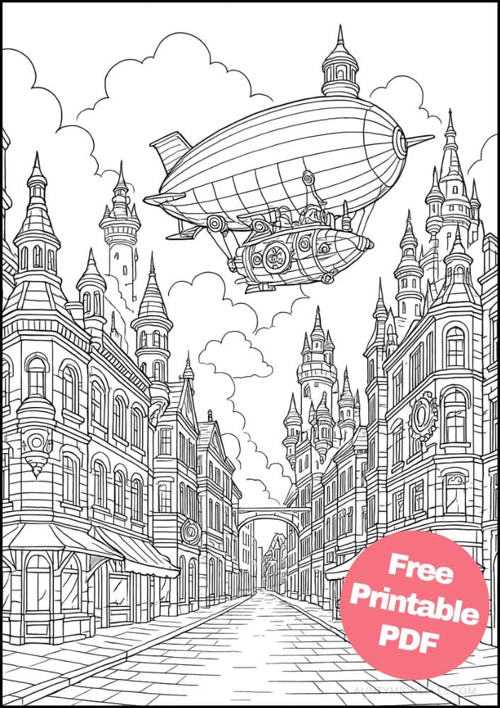 Free Printable Fantasy Coloring Pages for Kids Fairytale Colouring Book Magical Realm Printout steampunk european