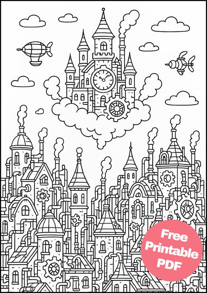 Free Printable Fantasy Coloring Pages for Kids Fairytale Colouring Book Magical Realm Printout steampunk