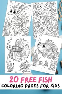 Free Printable Fish Coloring Pages for Kids, Fish Activities for Kids, Tropical fish print out, colouring book, ocean life, sea life, ocean animals, under the sea, birthday party printable PDF, angel fish, clown fish, sea horse, sea dragon, puffer fish, angler fish, lion fish