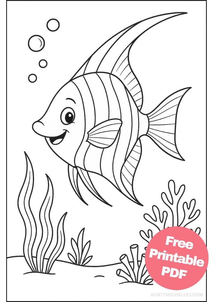 Free Printable Fish Coloring Pages for Kids Colouring Book Printout Ocean Sea Life Animals angel fish