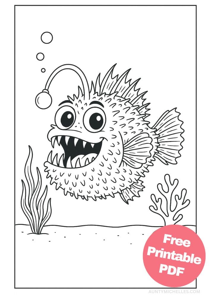 Free Printable Fish Coloring Pages for Kids Colouring Book Printout Ocean Sea Life Animals anglerfish