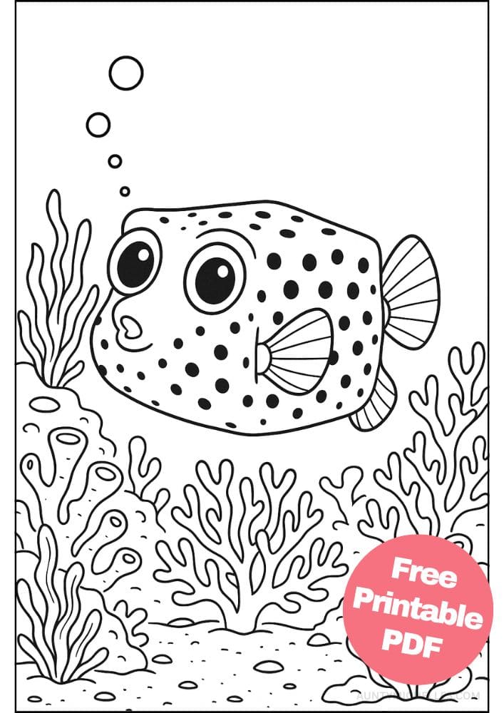 Free Printable Fish Coloring Pages for Kids Colouring Book Printout Ocean Sea Life Animals box fish