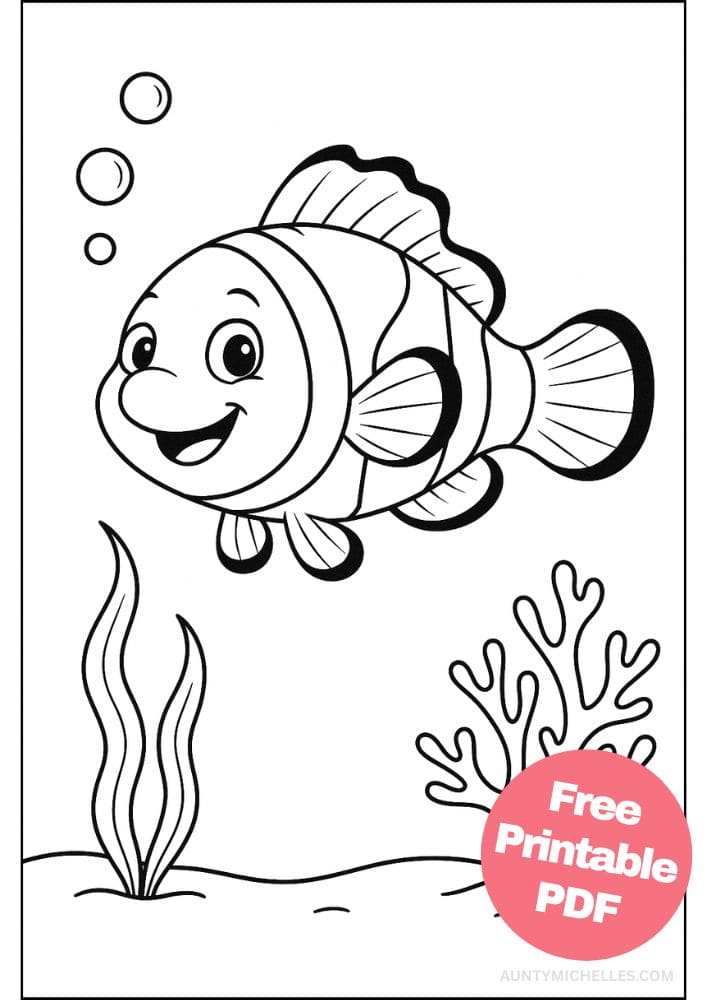 Free Printable Fish Coloring Pages for Kids Colouring Book Printout Ocean Sea Life Animals clown fish
