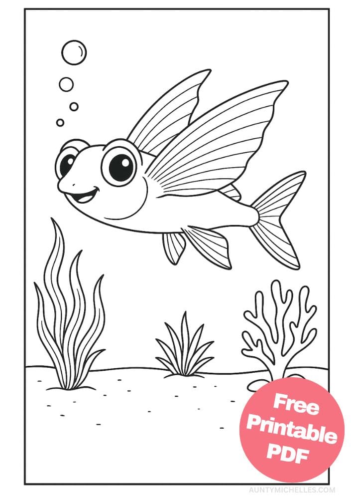 Free Printable Fish Coloring Pages for Kids Colouring Book Printout Ocean Sea Life Animals flying fish