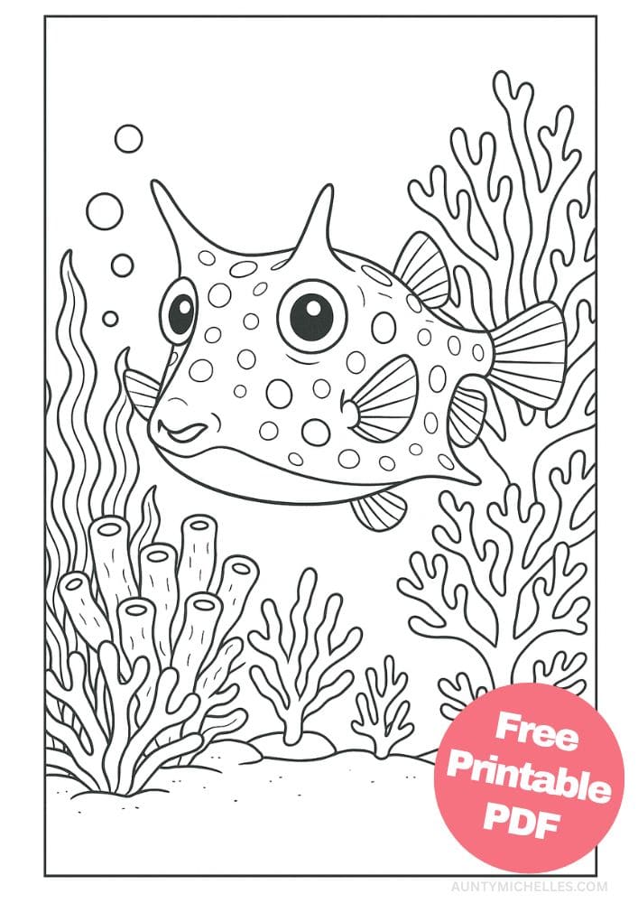 Free Printable Fish Coloring Pages for Kids Colouring Book Printout Ocean Sea Life Animals longhorn cowfish