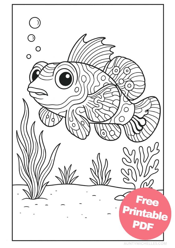 Free Printable Fish Coloring Pages for Kids Colouring Book Printout Ocean Sea Life Animals mandarinfish