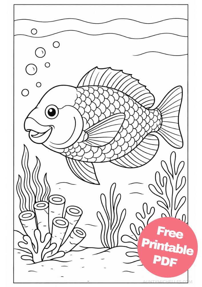 Free Printable Fish Coloring Pages for Kids Colouring Book Printout Ocean Sea Life Animals parrot fish 1