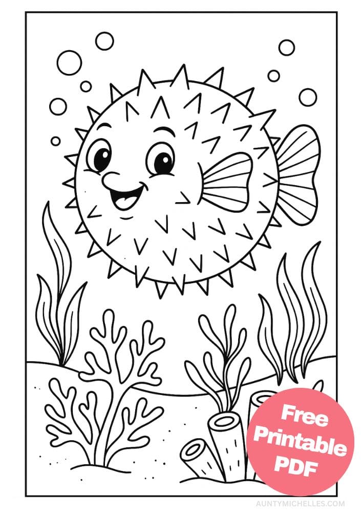 Free Printable Fish Coloring Pages for Kids Colouring Book Printout Ocean Sea Life Animals puffer fish