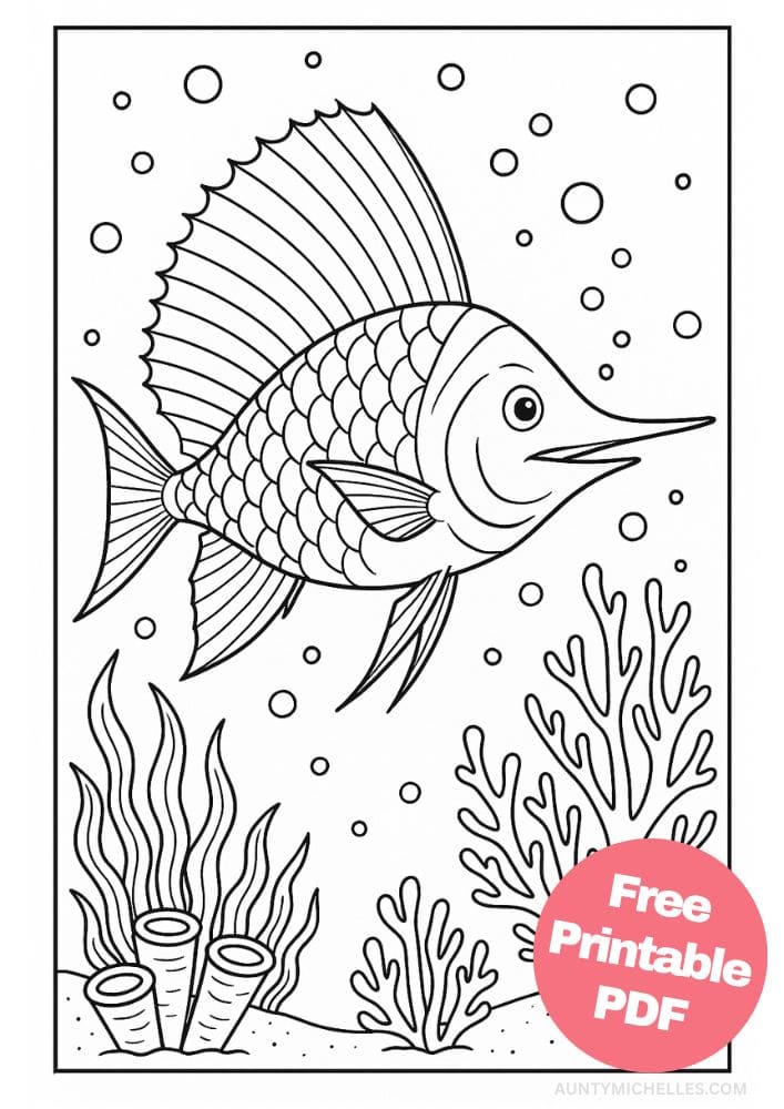 Free Printable Fish Coloring Pages for Kids Colouring Book Printout Ocean Sea Life Animals sail fish