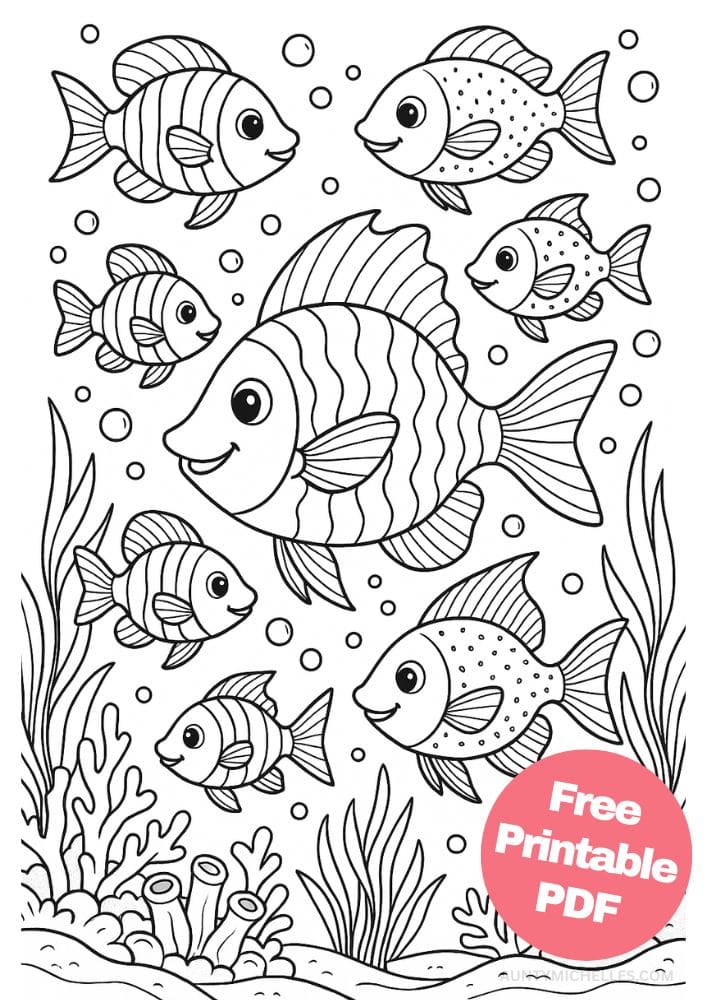 Free Printable Fish Coloring Pages for Kids Colouring Book Printout Ocean Sea Life Animals school of fish