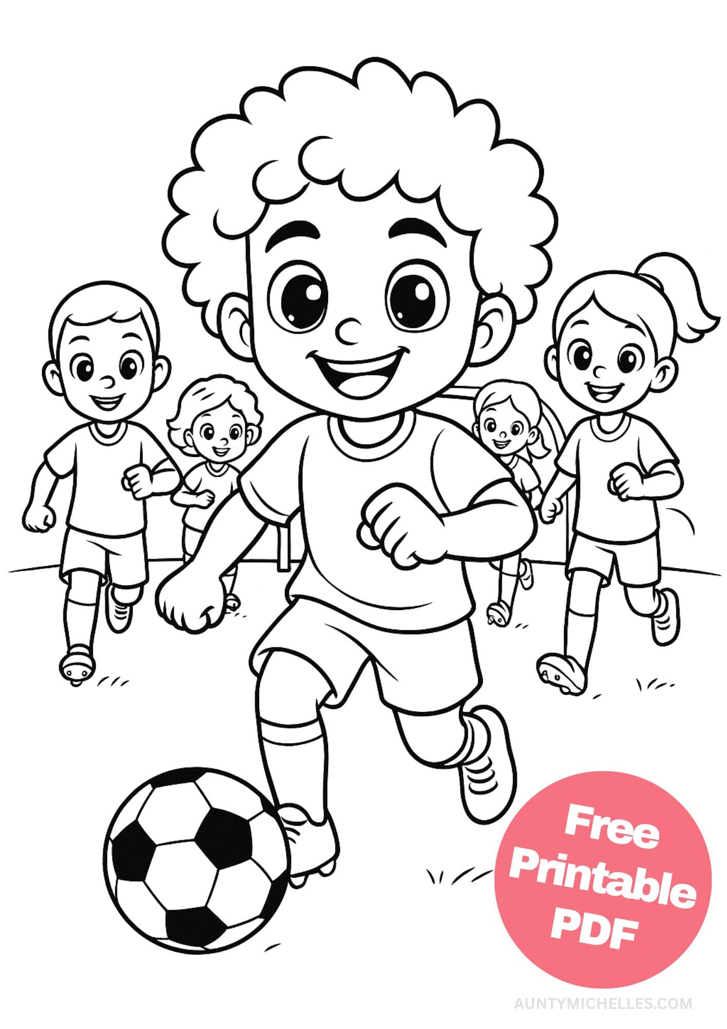 Free Printable Soccer Coloring Pages for Kids Football Colouring Book Printout boy diverse running