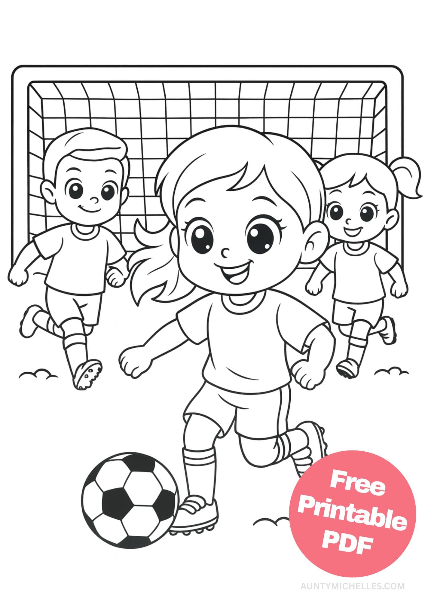 Free Printable Soccer Coloring Pages for Kids Football Colouring Book Printout girl kicking