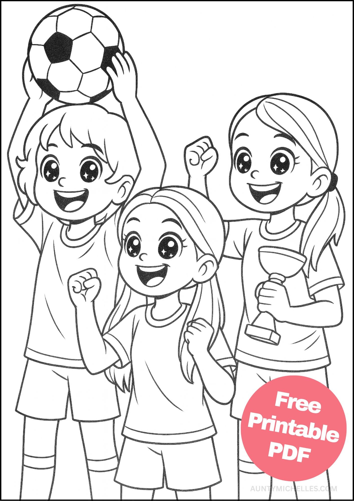 Free Printable Soccer Coloring Pages for Kids Football Colouring Book Printout girls ball trophy cheer
