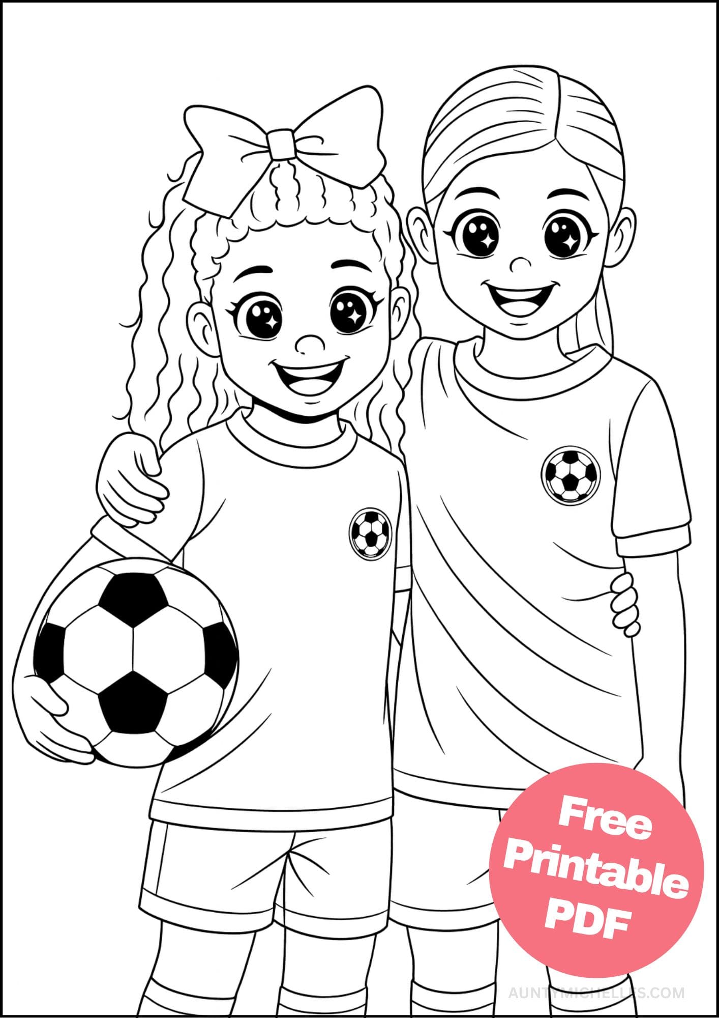 Free Printable Soccer Coloring Pages for Kids Football Colouring Book Printout teammates girls