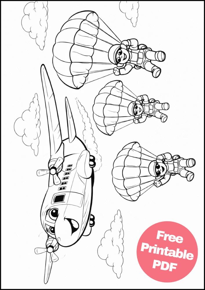 Free Printable Airplane Coloring Pages for Kids Plane Colouring Book Sheets Printout PDF Aircraft 14 parachute plane