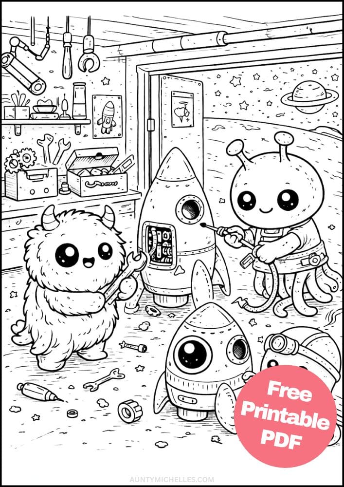 Free Printable Alien Coloring Pages for Kids Space Galaxy Colouring Book Sheets Printout PDF 10 Garage Workshop