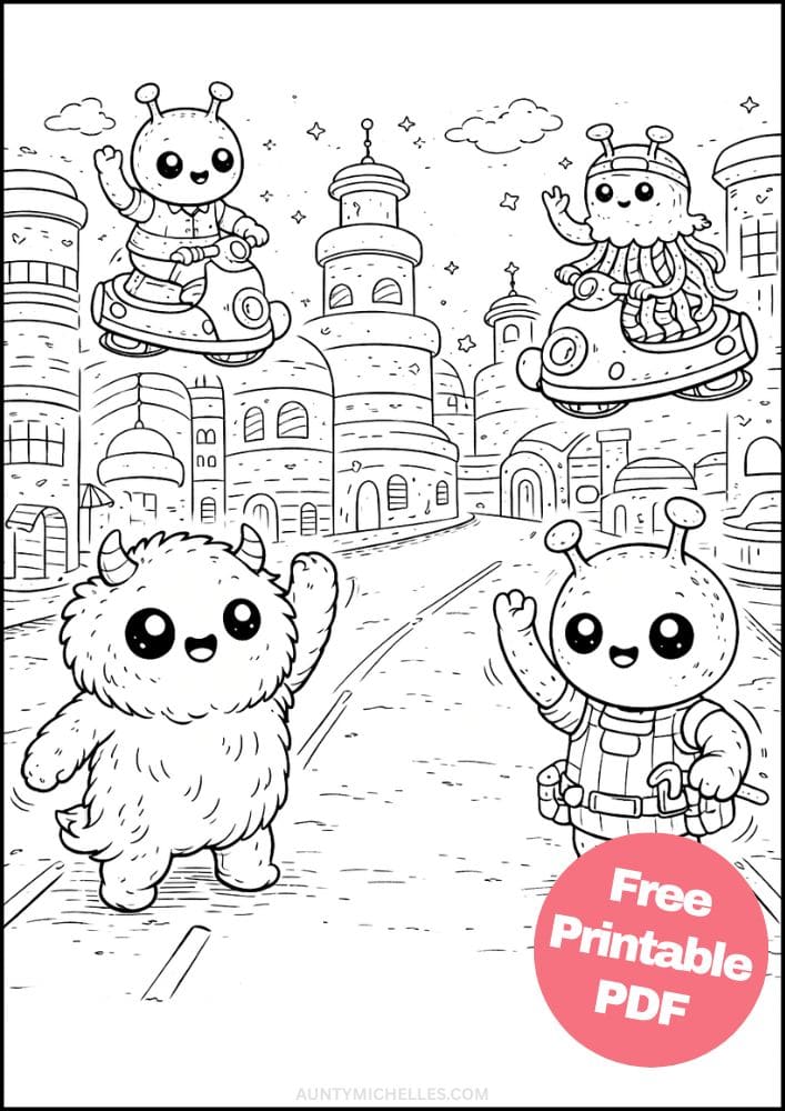 Free Printable Alien Coloring Pages for Kids Space Galaxy Colouring Book Sheets Printout PDF 11 City