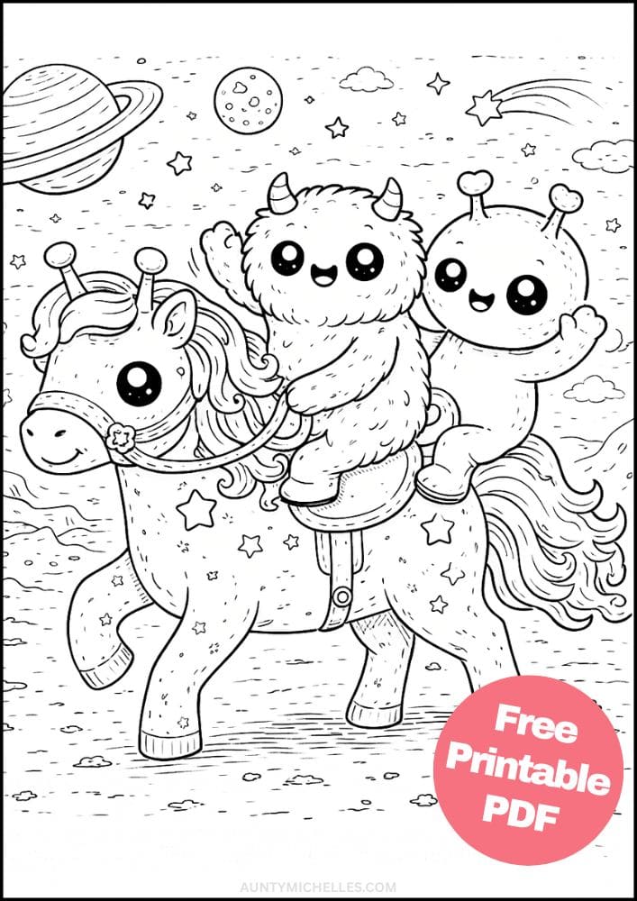 Free Printable Alien Coloring Pages for Kids Space Galaxy Colouring Book Sheets Printout PDF 13 Horse Ride